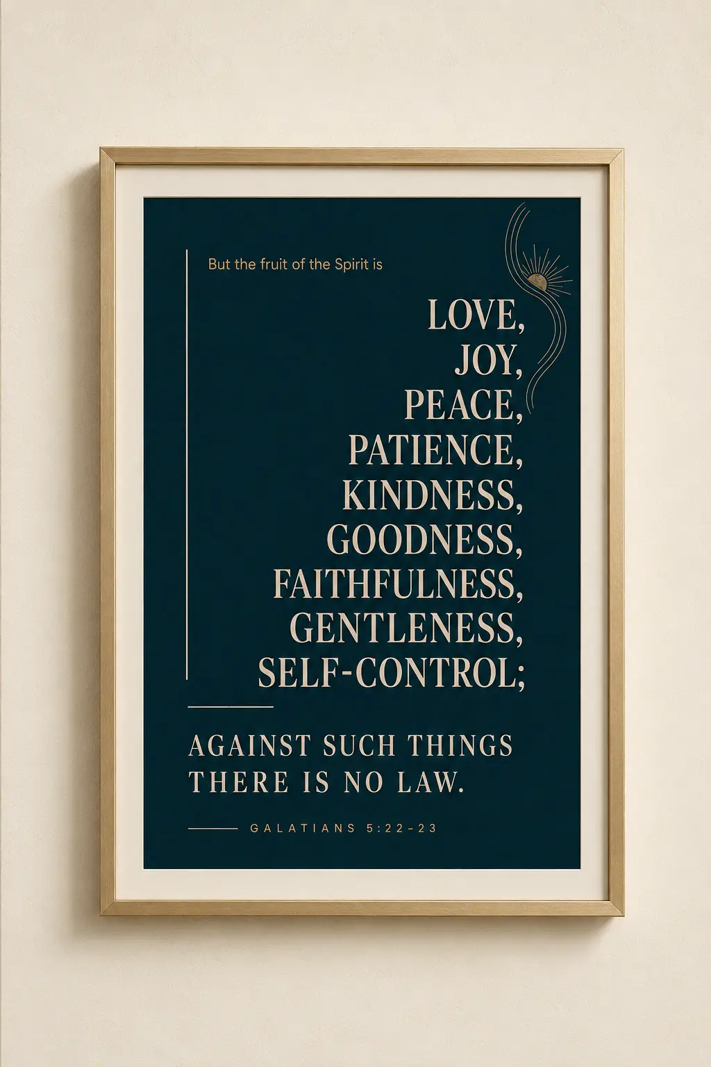 Fruit of the Spirit Galatians 5:22–23 art in a gold frame