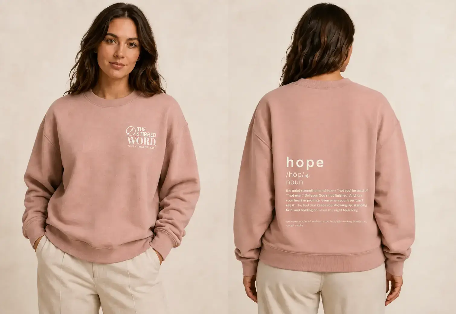 Hope blush oversized sweatshirt, front and back