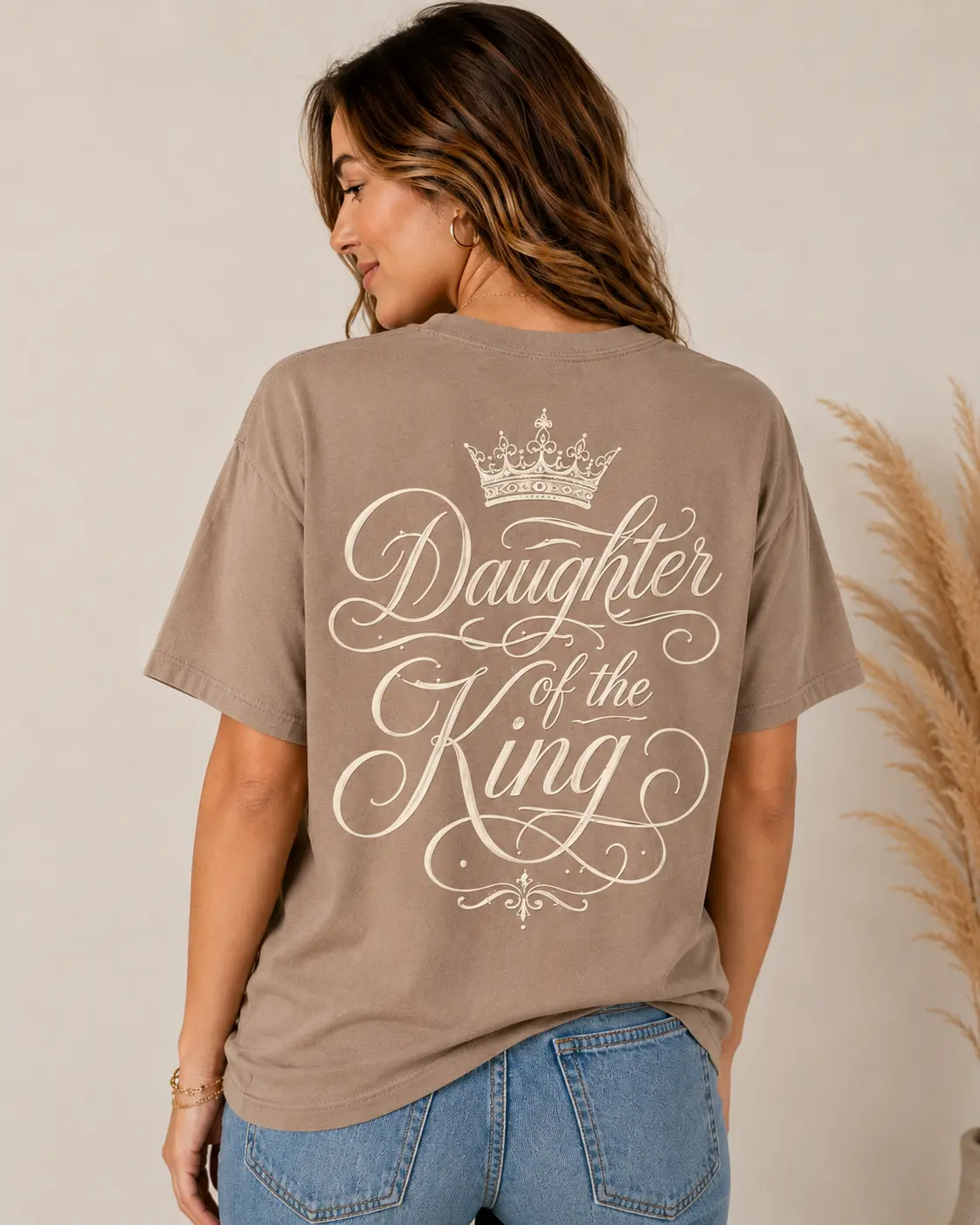 Daughter of the King light tan T-shirt back